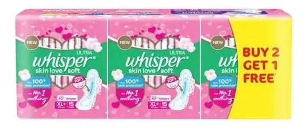 Whisper Ultra Soft Air Fresh Sanitary Pads XL+ Buy 2 Get 1 Free, 45 pads