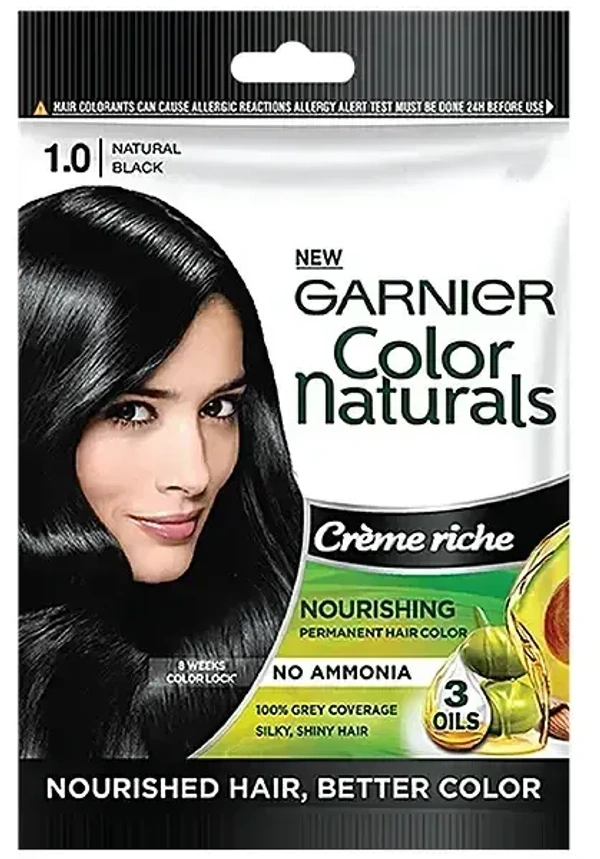 Garnier Color Naturals Cr�me Riche Hair Colour (Women) Shade 1 Natural Black Sachet, 60g