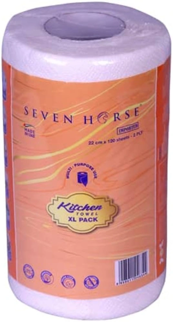Seven Horse Kitchen Towel XL Pack (Multi-Purpose Use), 22 cm x 120 Sheets, 2 Ply, 1 pcs