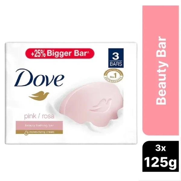 Dove Bathing Soap Pink / Rosa Beauty Bathing Bar (Pack of 3X125g), 375g