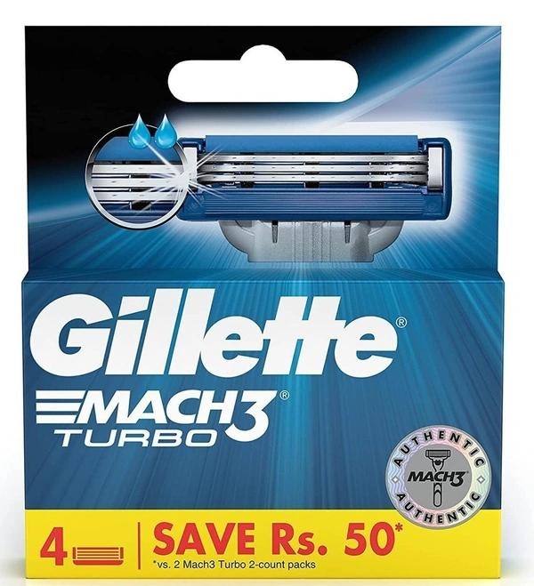 Gillette Mach 3 Turbo Manual Shaving Razor Blades Cartridge, 4 pcs