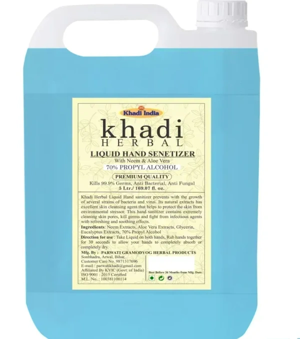 Khadi Herbal Hand Sanitizer (70% Alcohol Gel) With Jerry Can, 5L