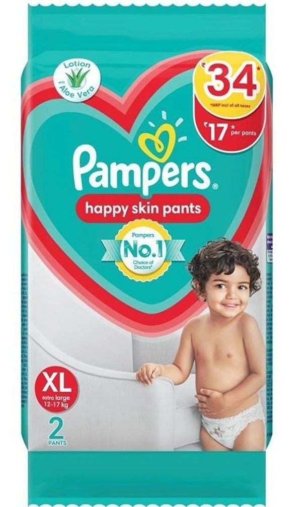 Pampers Diapers Happy Skin Pants Extra Large, 2 pants
