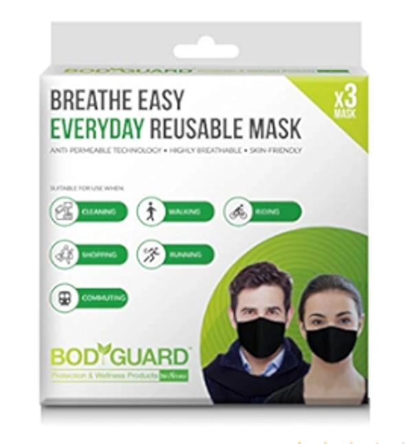 BodyGuard Breathe Easy Everyday Reusable Anti Pollution Mask, 3 pcs
