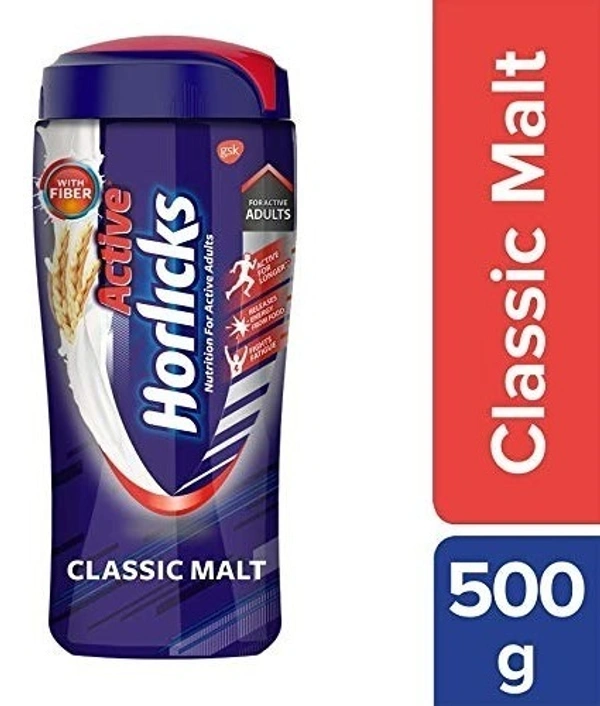 Horlicks Active - & tion drink for Adults, Classic Malt, 500g