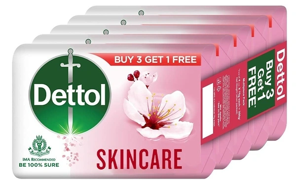 Dettol Skincare Moisturizing Bathing Soap Bar with Glycerine, (Buy 3 Get 1 Free, 75g each)
