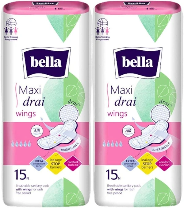 Bella Maxi Drai Wings X 15 Pads, 30 pads