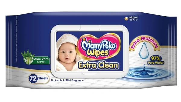 MamyPoko Extra Clean Wipes Aloe Vera Extract, 72 Sheets