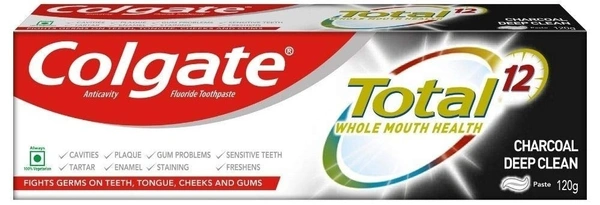 Colgate Charcoal Deep Clean Total Whole Mouth Clean Anticavity Fluoride Toothpaste, 120g