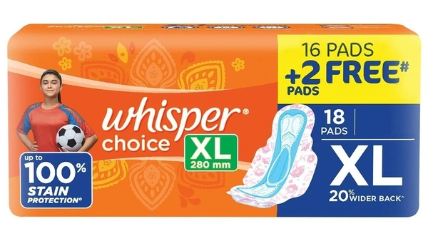 Whisper Choice Extra Long Sanitary Pad XL, 18 pads