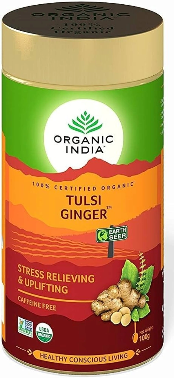 Organic India Green Tea Tusli Ginger, 100g