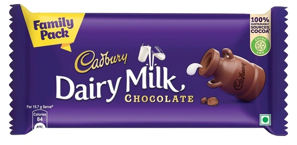 Cadbury Dairy Milk Chocolate Bar Family Pack, 130g