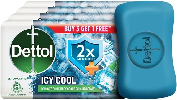 Dettol Intense Cool 2X Menthol Bathing Soap (75g) Buy 3 Get 1 Free, 300g
