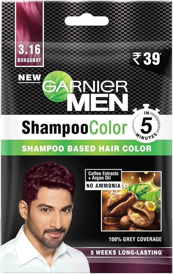 Garnier Men Shampoo Color Shade 3.16 Burgundy, 10ml + 10ml