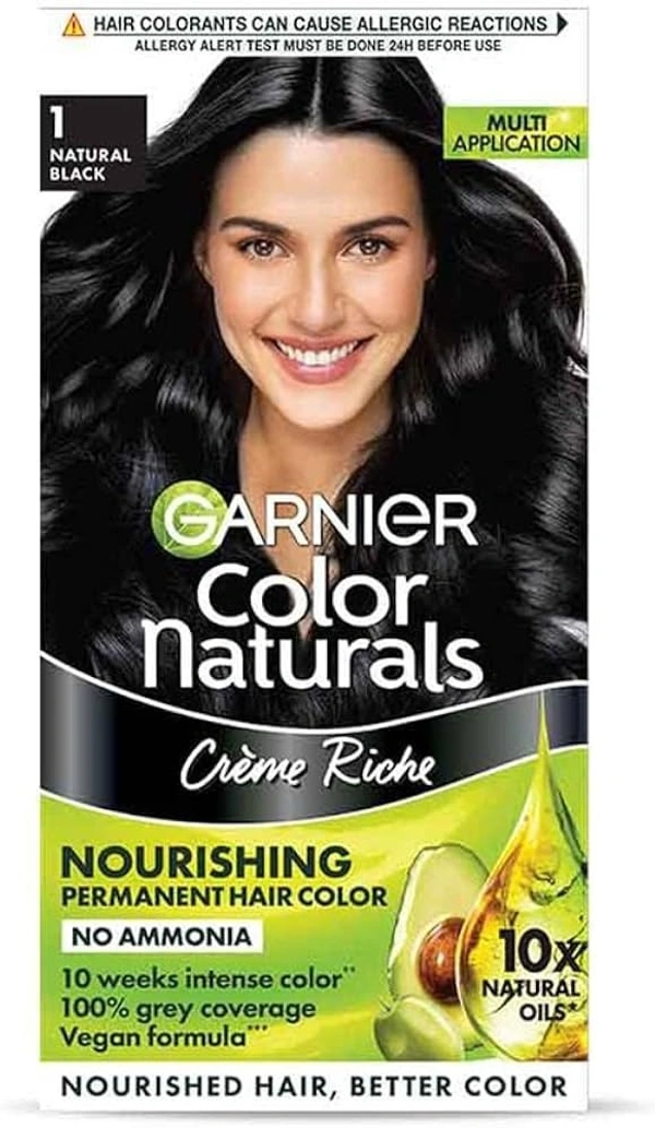 Garnier Color Naturals Cr?me Hair Colour (Women) Shade 1 Natural Black, 70ml + 60g