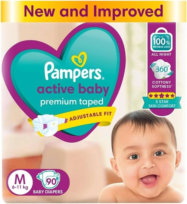 Pampers Active Baby Medium Size Diapers (90 Nos)