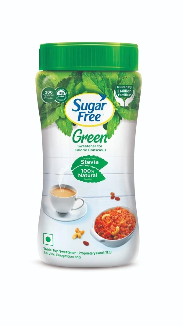 Sugar Free Green Sweetener - With Natural Stevia, Zero Calories, 200 g Jar