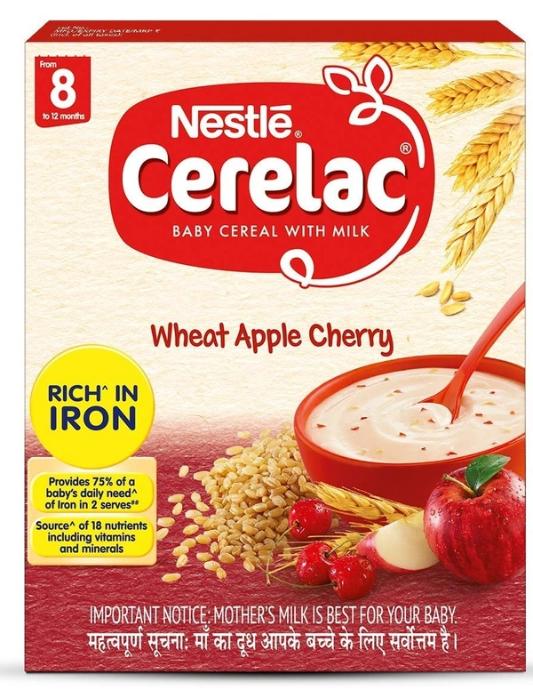 Nestle Cerelac Baby Cereal With Milk, Wheat Apple Cherry From 8 Months