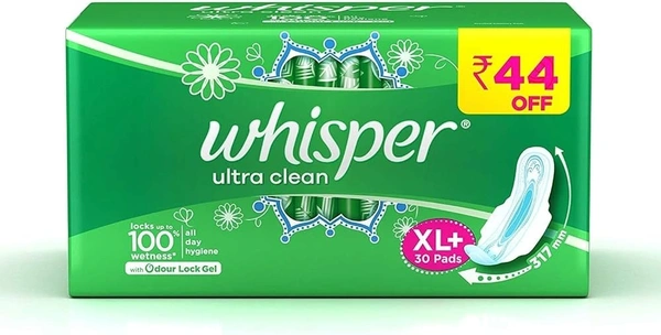 Whisper Ultra Clean Sanitary Pads (XL Plus) (30 Pads)