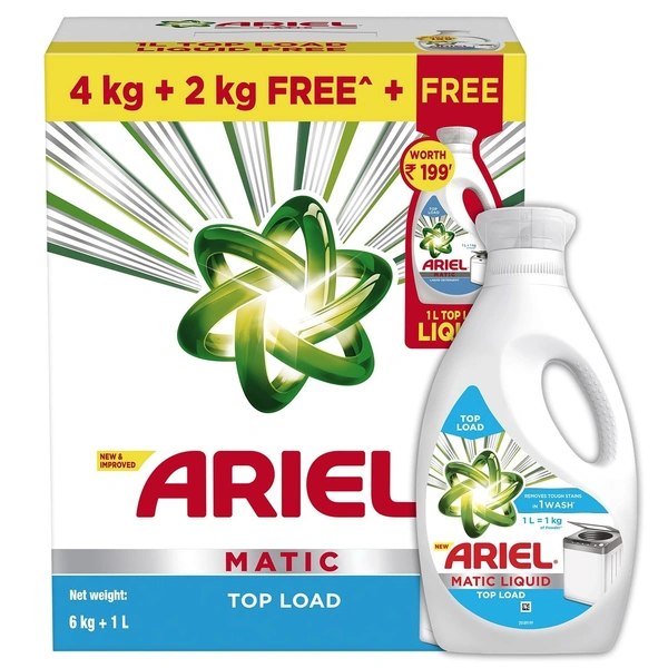 Ariel Matic Top Load Detergent Washing Powder with Free Detergent Powder, 6 kg