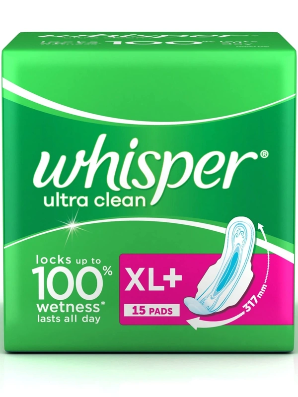 Whisper Ultra Sanitary Pads with Wings (XL Plus) (15 Pads)