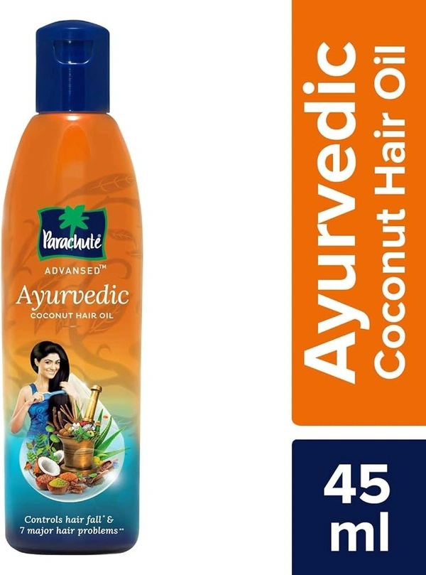 Parachute Ayurvedic Coconut Hair Oil Bottle, 45ml