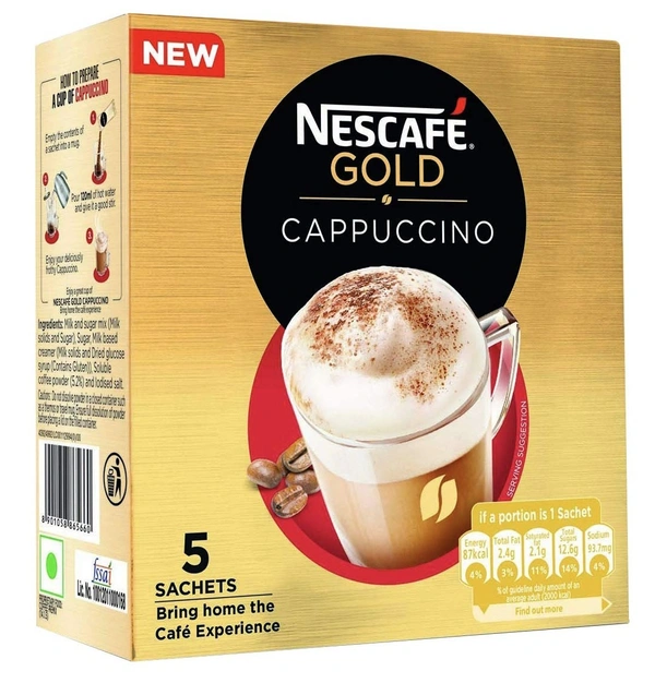 Nescafe Gold Cappuccino Instant Coffee Premix, 5 Sachets