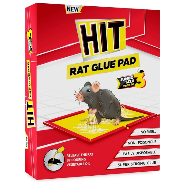 HIT Rat/Mouse Glue Pad - No Smell, Non Poisonous, Easy to Use (Pack of 3 Jumbo Size)