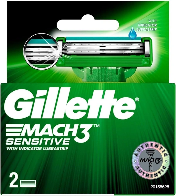 Gillette Mach 3 Sensitive Manual Shaving Razor Blades Cartridge, 2 pcs