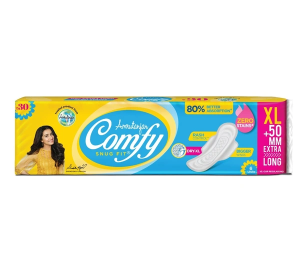 Comfy Snug Fit Sanitary Pads - XL Extra Long, 280 mm With Wings, Anti - Leak System, 6 pcs Pouch