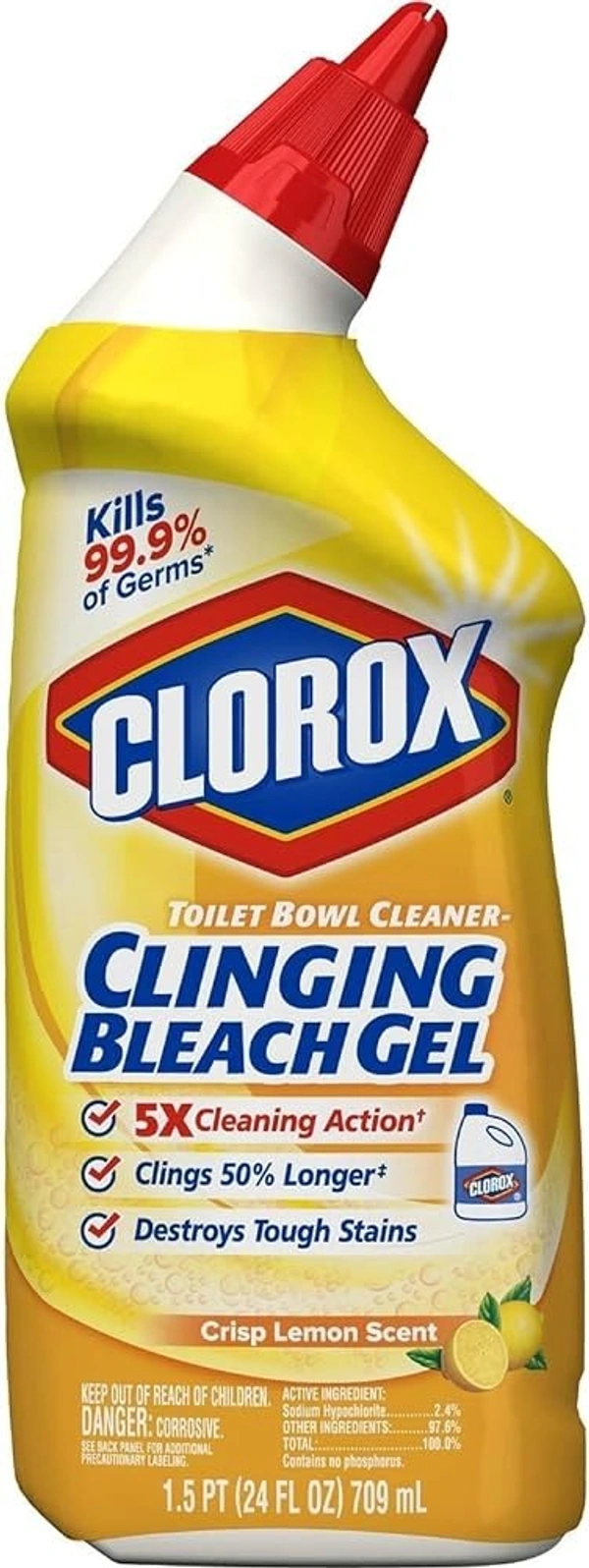 Clorox Clinging Bleach Gel Crisp Lemon Scent, 709ml