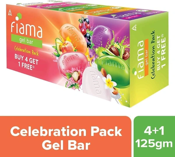 Fiama Gel Bathing Soap Bar Celebration Pack Buy 4x125g Get 1 Free, 625g