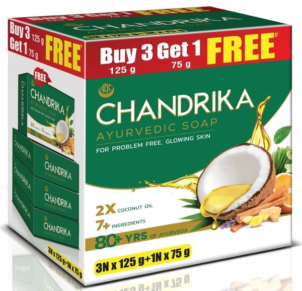 Chandrika Home Made Ayurvedic Soap Buy 3X125g Get 1X75g Pack, 450g