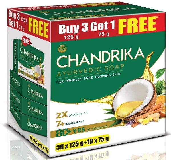 Chandrika Ayurvedic Soap Buy 3X125g Get 75g Free, 450g