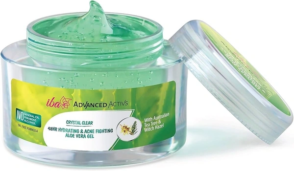 Iba Advanced Activs Crystal Clear 48 hr Hydrating& Acne Fighting Aloe Vera Gel, 50g