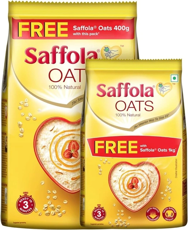 Saffola Oats 100% Natural Pouch With 400g Free, 1 kg + 400g