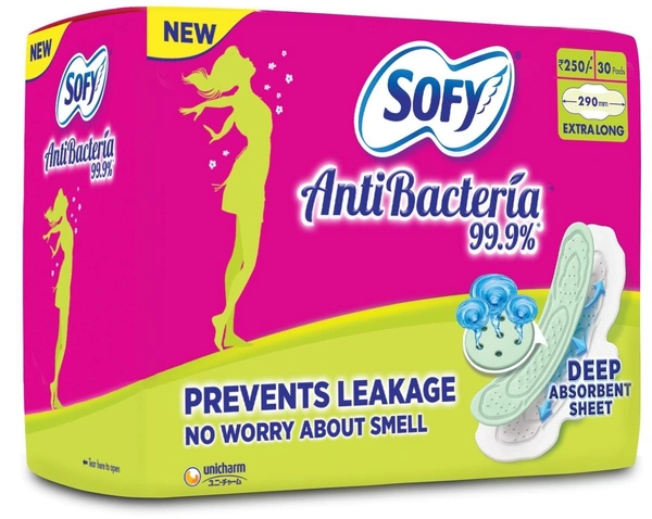 Sofy Anti Bactiria Pads Extra Long, 30 pads
