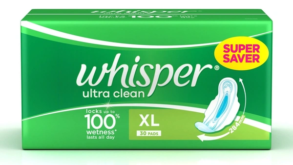 Whisper Sanitary Pads XL Wings Clean Ultra, 30 pcs