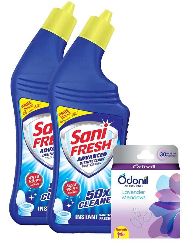 Sani Fresh Ultra Shine Toilet Cleaner 500ml + 500ml With Odonil Lavender Meadows Air Freshener (50g), 1L