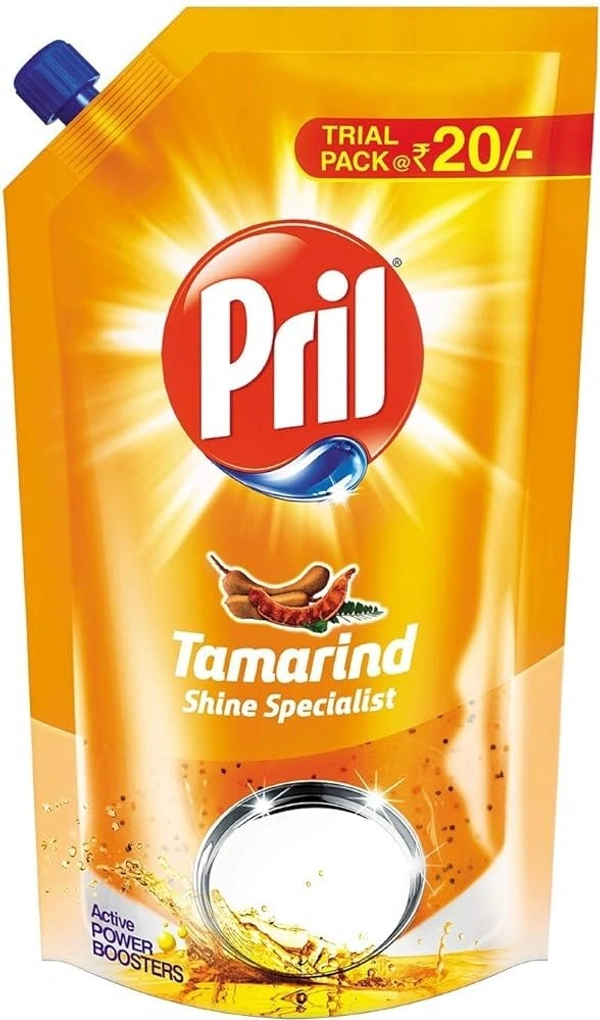 Pril Dishwash Liquid Tamarind Shine Specialist Refill Pouch, 110ml