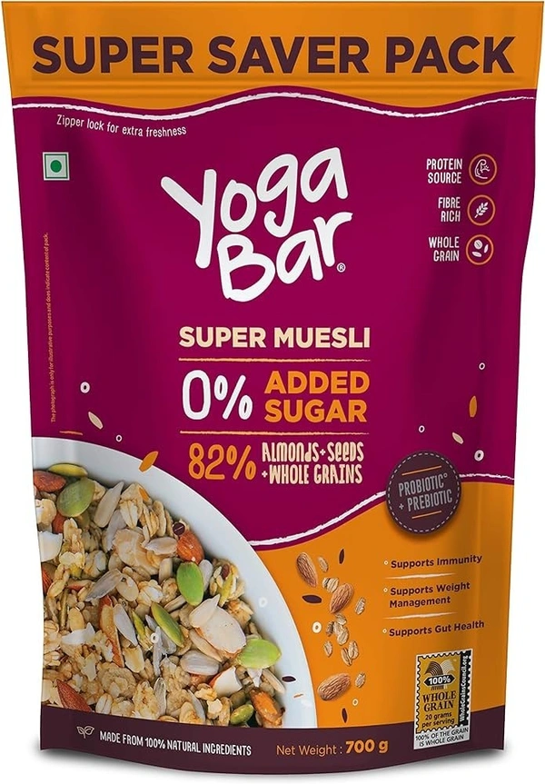 Yoga bar Super Muesli 0% Added Sugar 82% Almonds Seeds Whole Grains, 700g