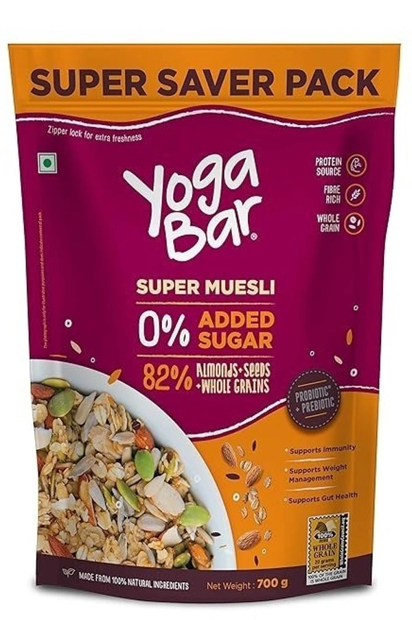 Yoga Bar Super Muesli 0% Added Sugar (Almonds + Seeds + Whole Grains) Pouch, 400g
