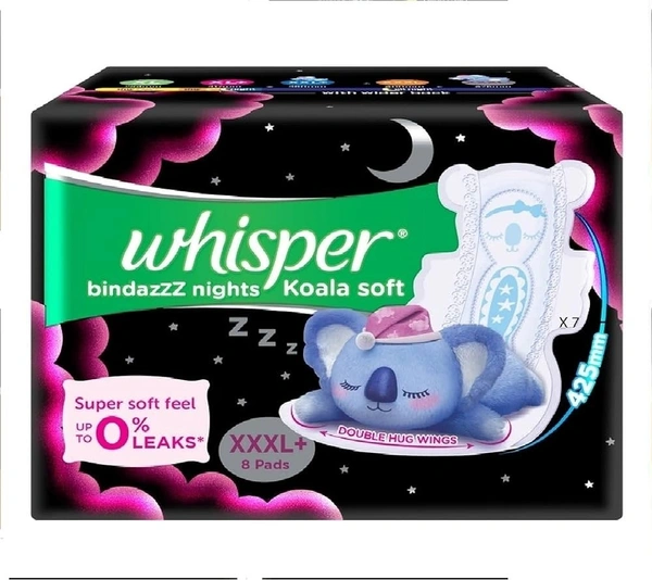 Whisper Bindazzz Nights Koala Soft Sanitary Pads XXXL+, 8 pads