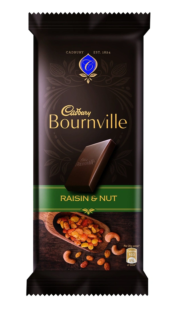 Cadbury Bournville Raisin& Nuts Dark Chocolate Bar, 80g