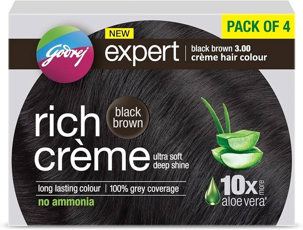 Godrej Rich Creme Hair Colour Black Brown 3.00 (Pack of 4), 4 pcs