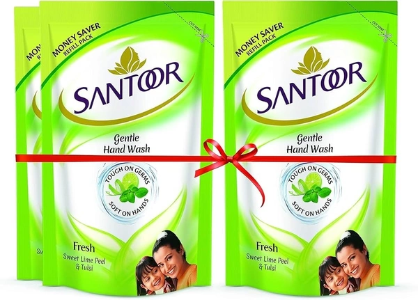 Santoor Handwash Fresh Sweet Lime Peel& Tulsi (Buy 1X200ml Get 1 Free), 400ml