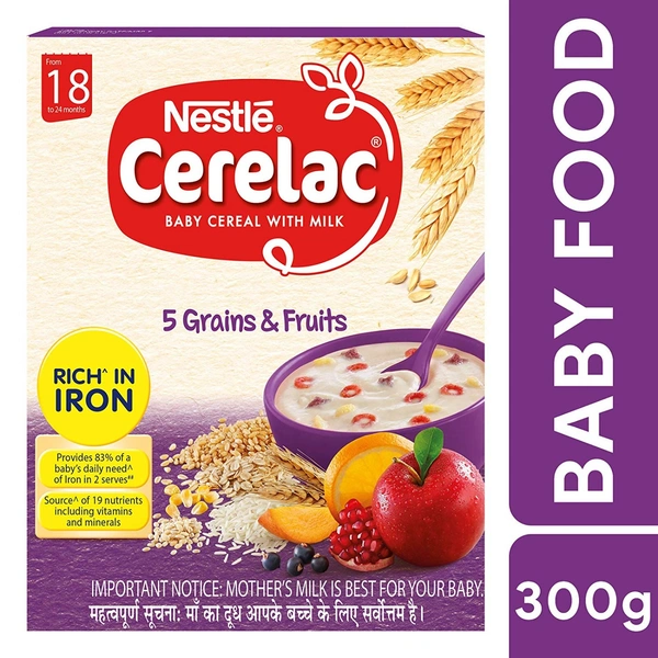 Nestle Cerelac Baby Cereal with Milk , 5 Grains & Fruits ,Stage 5, From 18 to 24 Months