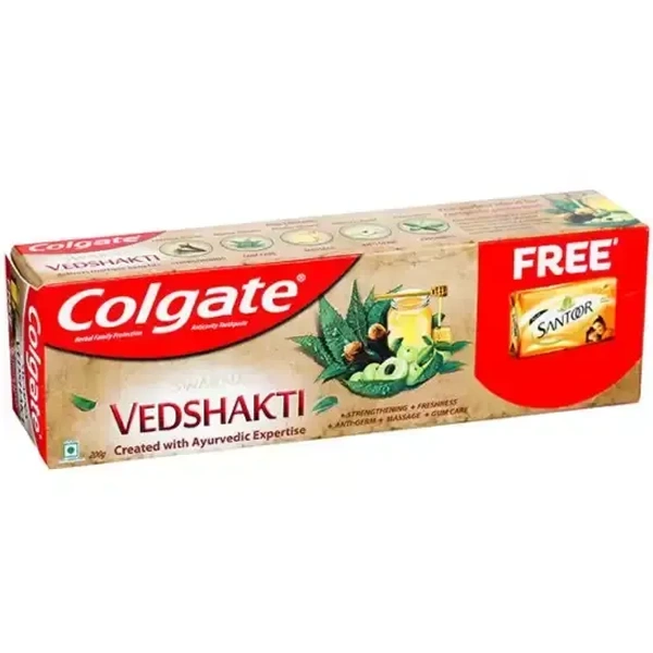 Colgate Vedshakthi Toothpaste Free Santoor Soap, 200g