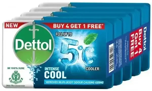 Dettol Intense Cool 2X Menthol Bathing Soap (125g) Buy 4 Get 1 Free, 625g