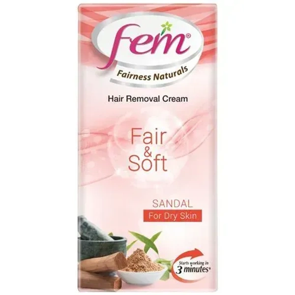 Fem Fairness Naturals Hair Removal Cream Fair& Soft Sandal Dry Skin, 25g